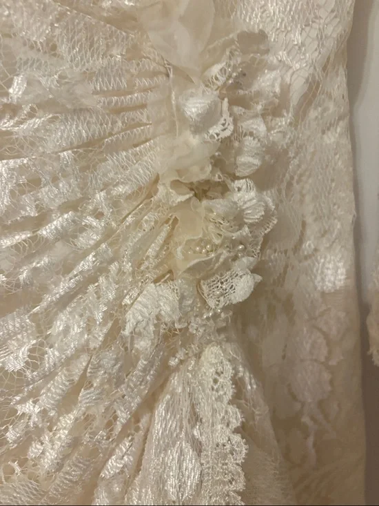 Vintage Cream Lace Long-Sleeve V-Neck Gown - Picture 8 of 11